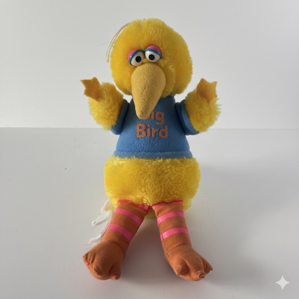 Vintage 1983 Playskool Sesame Street Big Bird Plush 9” Blue T Shirt Toy
